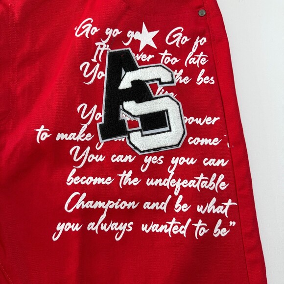 NWT Trestles Supply Co. Men's Red Jeans, Sz 46, Stretch, Motivational Text - Picture 5 of 15